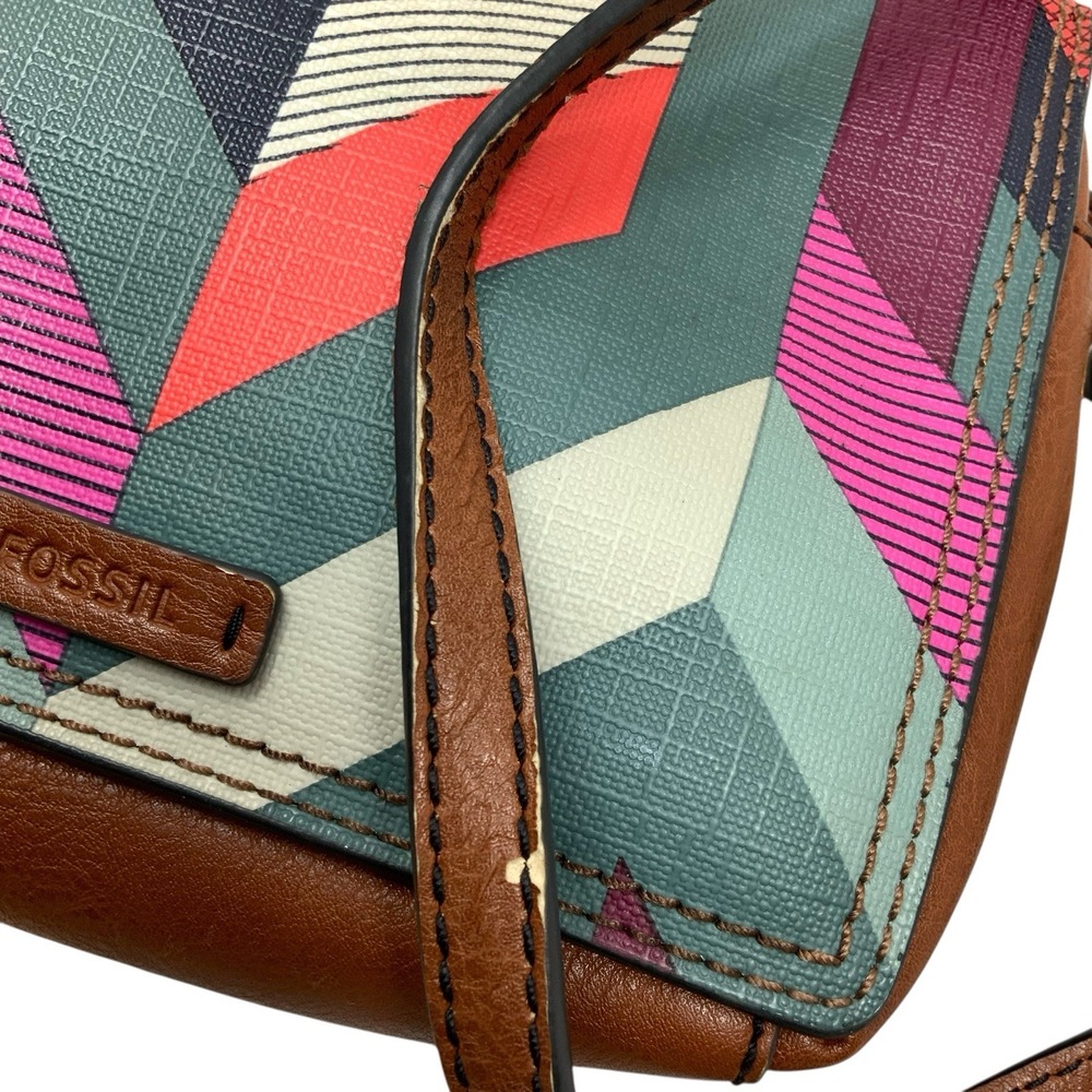 Fossil Crossbody Leather Trim Coated Canvas Chevron Campbell Purse Organize‎ - Picture 13 of 16